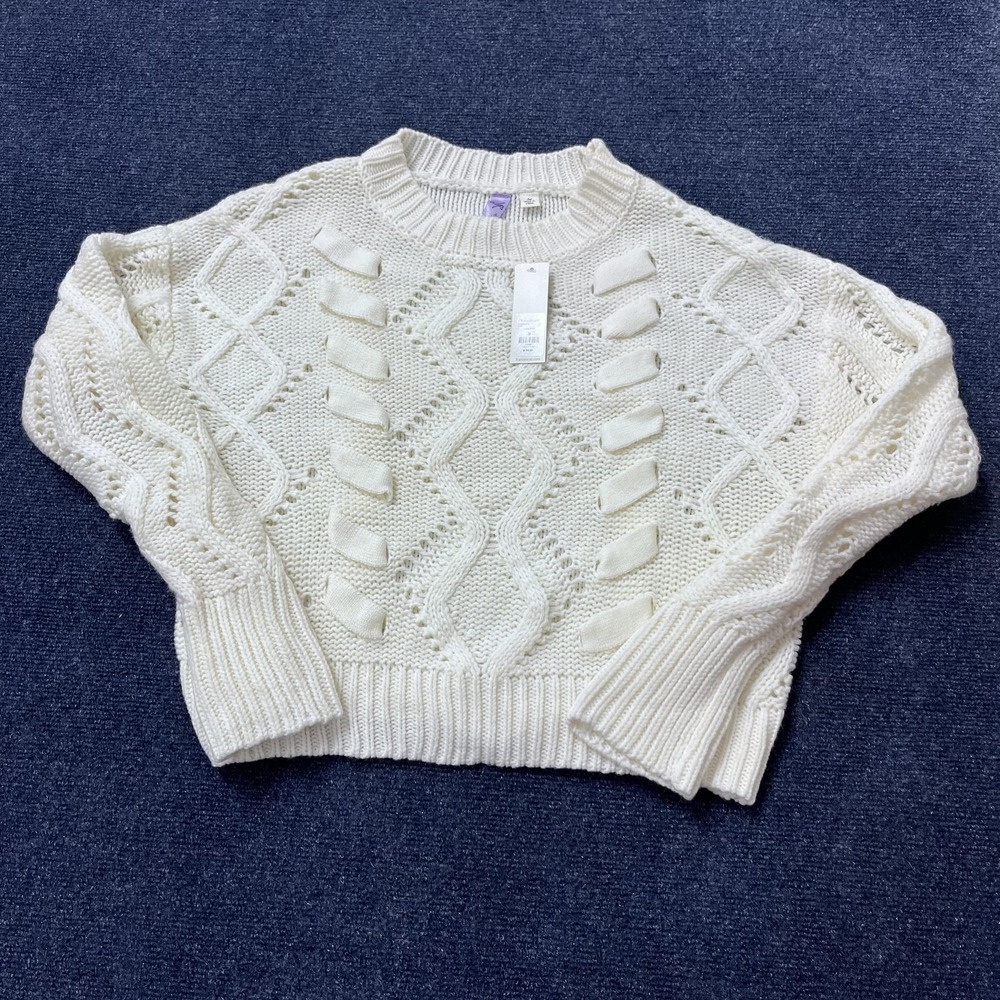 Alya Sweater Womens Medium Ivory Cable Knit Crewneck Chunky Pullover Francesca's